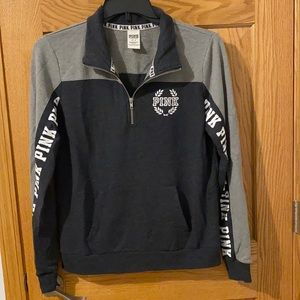 Gray pink crew zipper sweatshirt